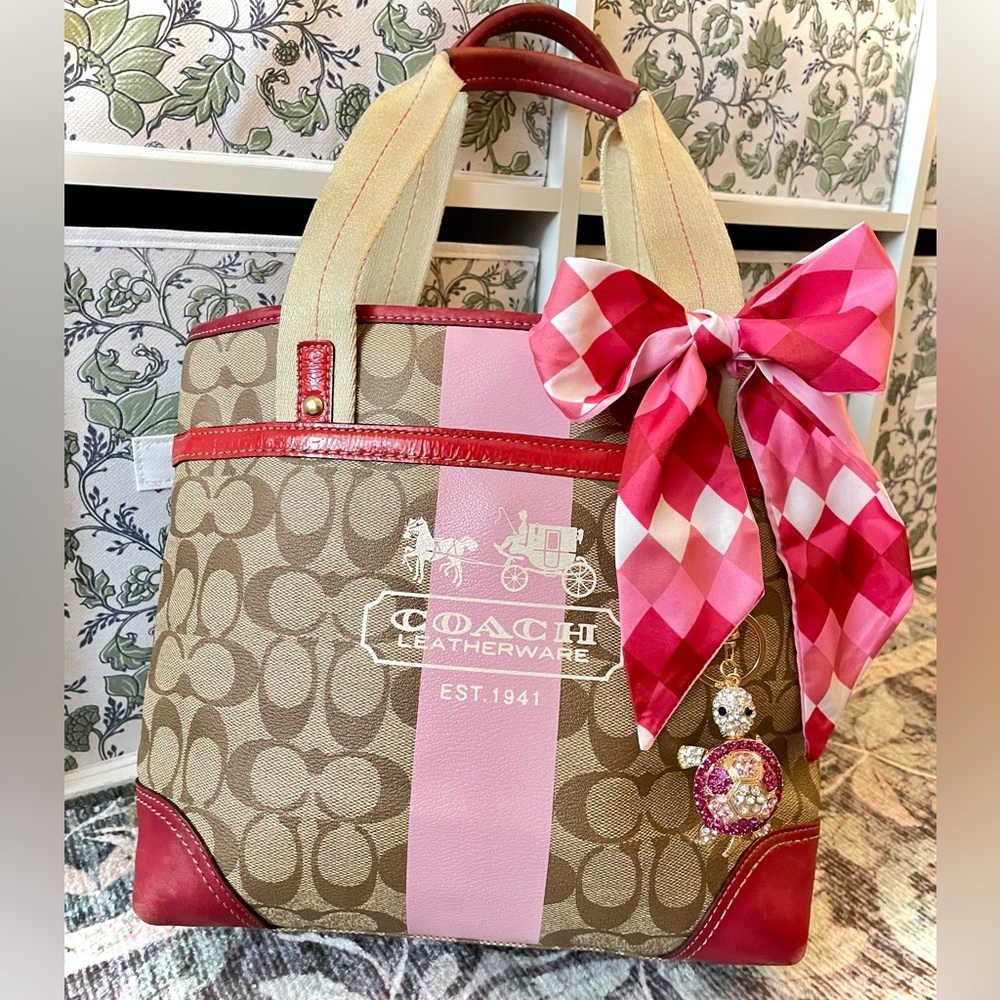 Coach Pink and Tan Leatherware Tote